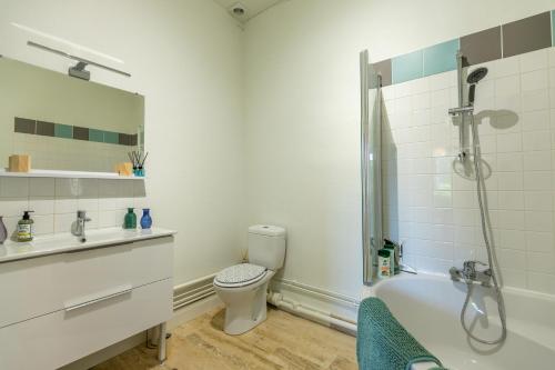 a bathroom with a shower and a toilet and a sink at La Belle Epoque in Vendôme
