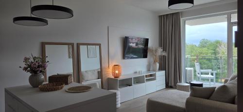 TV a/nebo společenská místnost v ubytování Apartament Giżycko Studio 51 z widokiem na park