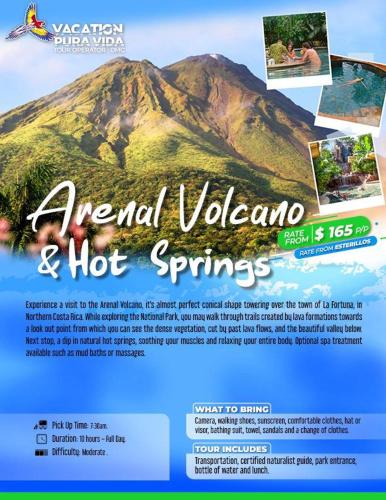 a poster for an island volcano and hot springs at Villa Arrecife By Vacation Pura Vida in Bejuco
