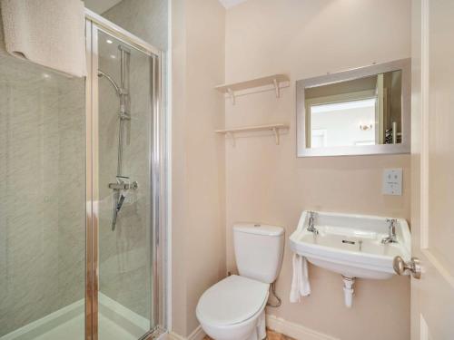 a bathroom with a toilet and a sink and a shower at 4 bed in Mindrum 86272 in Carham