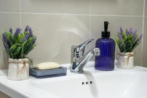 a sink with a faucet and a bottle of soap at Most - Bitka za ranjenike na Neretvi in Jablanica