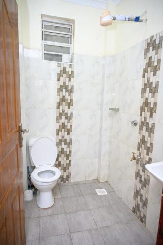 a bathroom with a toilet and a shower at SpringStone executive apartment A 11 in Ongata Rongai 