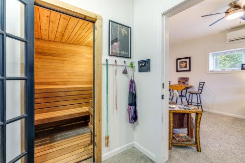 a home with a barn door leading to a sauna at 4 Mi to Blue Ridge Parkway Floyd Studio with Yard in Floyd
