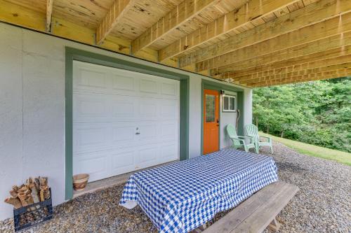 a garage with a white garage door on a house at 4 Mi to Blue Ridge Parkway Floyd Studio with Yard in Floyd