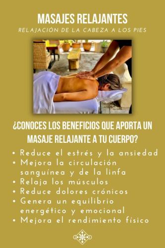 a poster of a woman doing a massage at Quinta Los Caballos in Ajijic