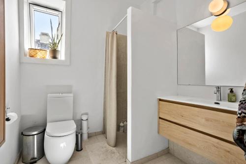 a bathroom with a toilet and a sink and a window at Exclusive apartment in Frederiksber - In the heart of Copenhagen in Copenhagen