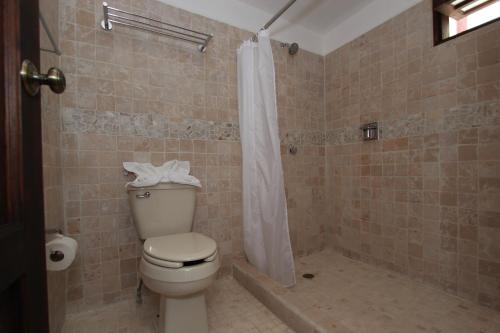 a bathroom with a toilet and a shower at HOTEL PLAZA SAN CRISTOBAL INN in San Cristóbal de Las Casas