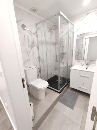 a bathroom with a shower and a toilet and a sink at Relax Guest House in Lisbon