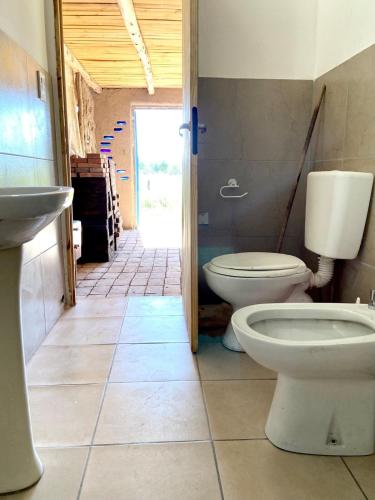 a bathroom with a toilet and a sink at Finca Zen, naturaleza y agroecologia in San Rafael
