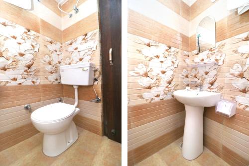 two pictures of a bathroom with a toilet and a sink at Hotel O Max in Jalandhar