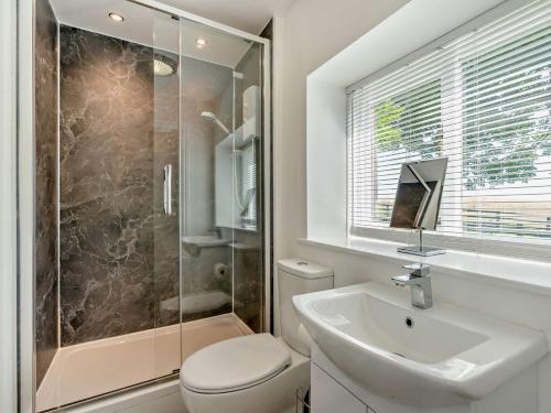 a bathroom with a toilet and a sink and a shower at 3 Bed in Faceby 95424 in Whorlton