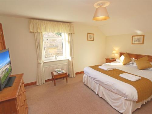 une chambre avec un lit, une télévision et une fenêtre dans l'établissement 3 Bed in Nr Bamburgh CN081, à Warenford