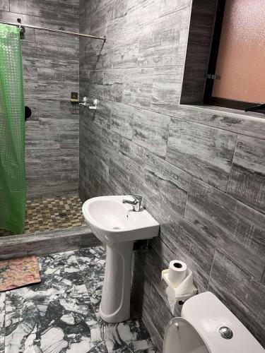 a bathroom with a sink and a toilet at Los Angeles Lakefield guesthouse in Benoni