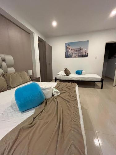 a bedroom with two beds and a rug on the floor at Hotel Roma VIP Pereira in Pereira