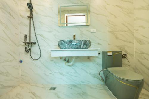 a bathroom with a sink and a toilet at Atypik Vietnam House in Hanoi
