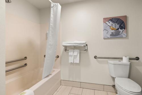 a bathroom with a toilet and a shower at Sleep Inn & Suites Verona - Madison Southwest in Verona