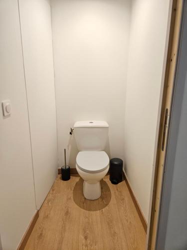 a bathroom with a white toilet in a room at Appartement - mas provençal in Sernhac