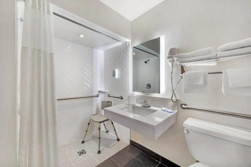a white bathroom with a sink and a toilet at Quality Inn & Suites NJ State Capital Area in Morrisville