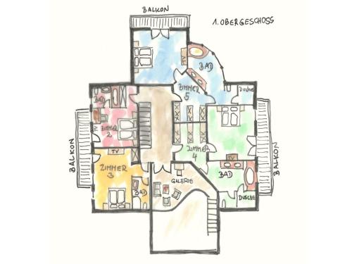 a drawing of a floor plan of a building at Exclusive Tyrolean Chalet near Ski lifts in Apfeldorf