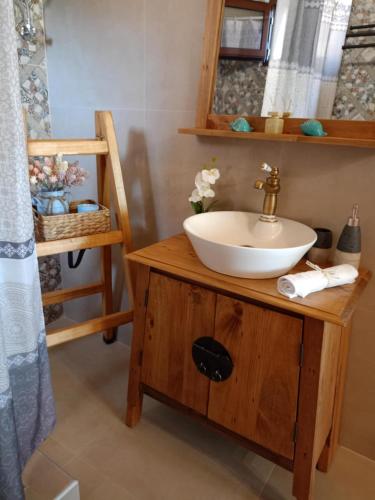 a bathroom with a sink and a mirror at Sofilia view house in Argilia
