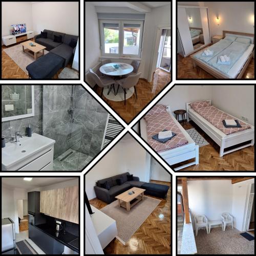 a collage of pictures of a living room at Apartman OZ II in Bihać