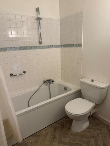 a bathroom with a toilet and a bath tub with a toilet at Les Platanes in Yvoire