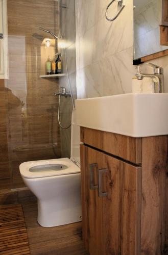 a bathroom with a toilet and a sink at Péra Skopelos - Mesa Sta Skalia in Skopelos Town