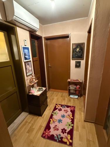 a hallway with a door and a rug on the floor at Apartman Ex-Yu in Španjola