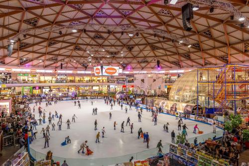 a group of people skating on an ice rink at אלונים 25 in Eilat