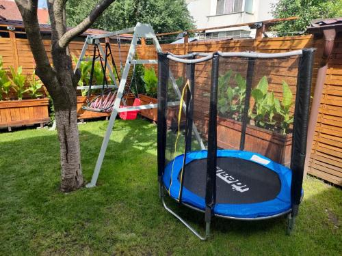 a swing set in a yard next to a tree at Casa Selera Rasnov in Râşnov