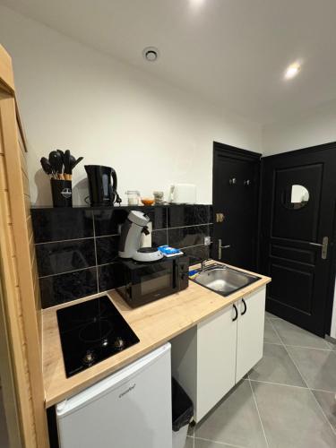 a kitchen with a counter top and a sink at Spa, chill & centre-ville in Vichy