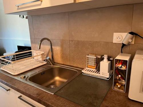 un comptoir de cuisine avec un évier et un évier dans l'établissement L'UMBRIA Studio, à Calvi