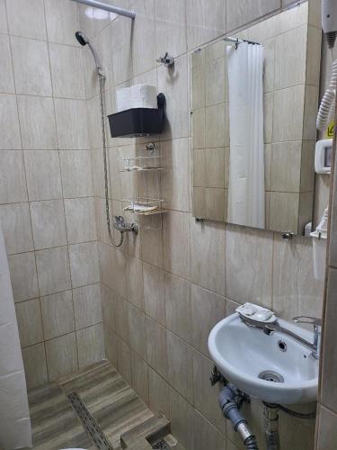 a bathroom with a sink and a shower at Casa Ratiu 3 Stele Airport Bucharest Therme Bucharest in Baloteşti