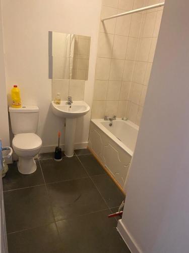 a bathroom with a toilet and a sink and a tub at Langham Lake House in Simpson