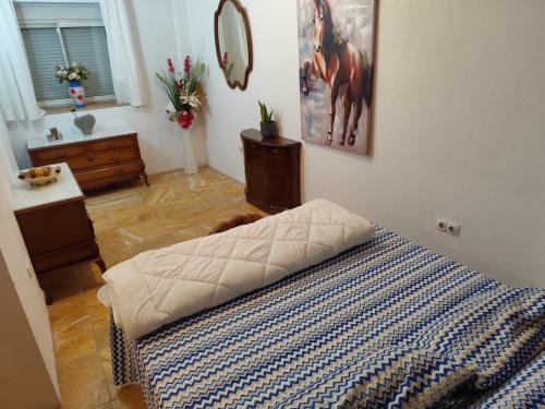 a bedroom with a bed and a dresser and a mirror at The Dragonfly Retreat in Málaga
