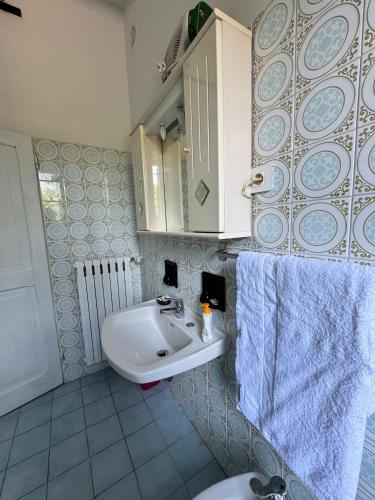 a bathroom with a sink and a toilet at Appartamento Tenuta Mattei in Vergato