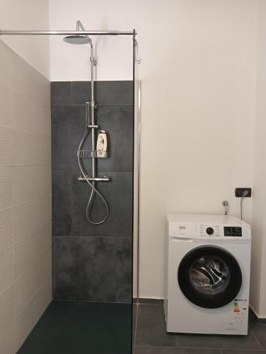 a shower in a bathroom with a washing machine at B&B Tre Confini in Giaveno