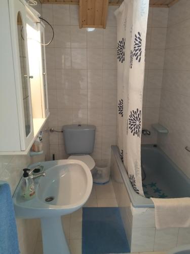 a bathroom with a sink and a tub and a toilet at Camino Bed and Breakfast Corme in Corme-Puerto