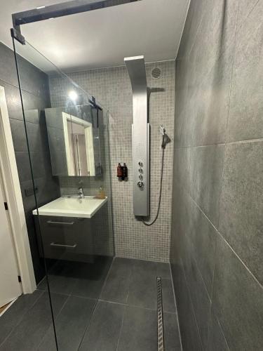 a bathroom with a shower and a sink at businessflat mol center in Mol