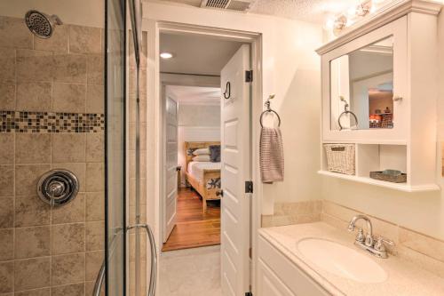 a bathroom with a shower and a sink at The Red Rock Retreat in Chimney Rock