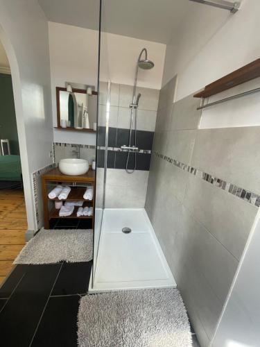 Bilik mandi di Gîte & Spa Château Lagrange les Tours