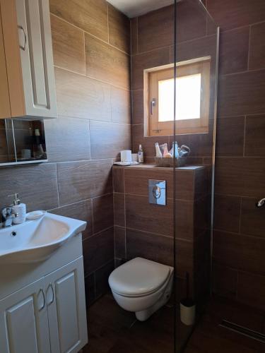 a bathroom with a toilet and a sink at Chalets Montenegrina in Žabljak