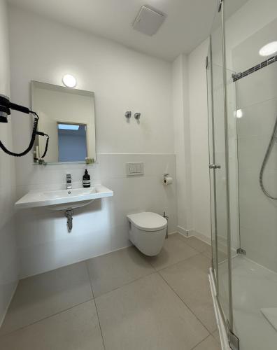 a bathroom with a toilet and a sink and a shower at Boutique-Hotel Goethe in Munich
