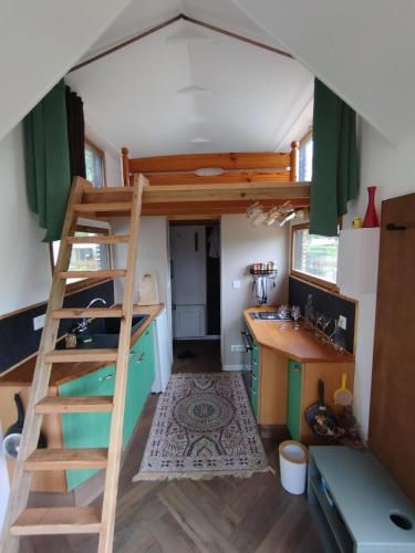 Tiny house في Naujac-sur-Mer: منزل صغير مزود بسرير علوي ومطبخ
