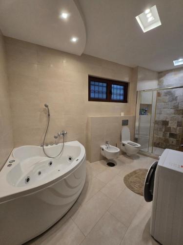 a large bathroom with a tub and a toilet at Vista Blue Villa in Budva