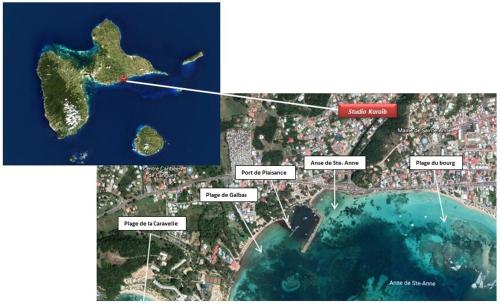 a map of the shoreline of a body of water at Studio Karaib à 15mn à pied de la plage du bourg in Sainte-Anne