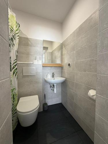 a bathroom with a toilet and a sink at Dom na Północy in Władysławowo
