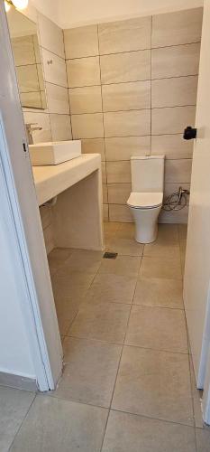 a bathroom with a toilet and a sink at Pleasure Black Beach Perissa Santorini in Perissa