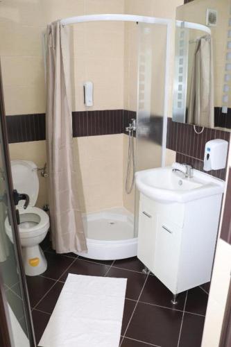 a bathroom with a toilet and a sink and a shower at Holiday Park Verse in Ulcinj