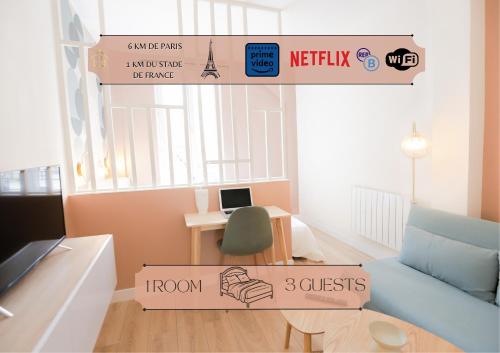 Stadium Pink Loft 5min Rer near Paris